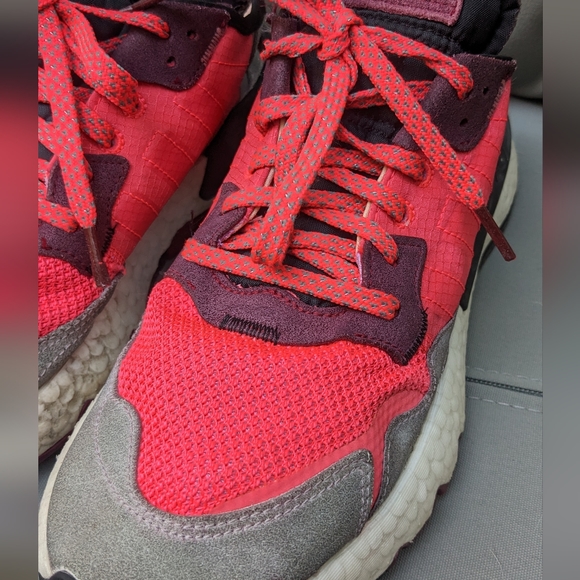 Adidas Nite Jogger sneaker neon red coral grey suede EUC mens 7.5 womens 9 - Picture 8 of 9